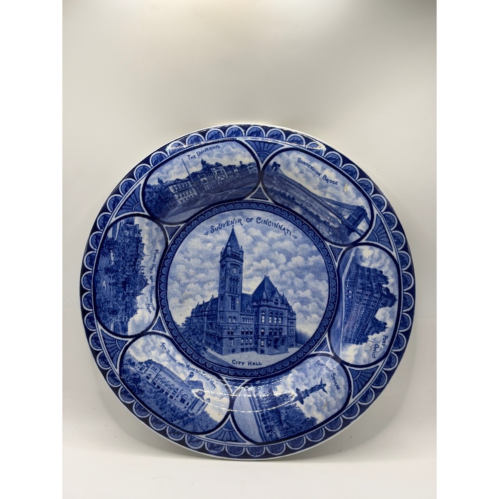 Rowland & Marsellus Souvenir of‎ Cincinnati Blue White Transferware Plate 10"